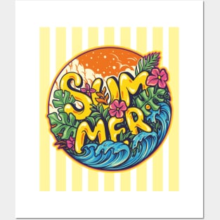 Tropical Summer - Yellow Stripes on - Posters and Art